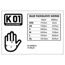 Load image into Gallery viewer, K01 Blue Flexglove Size Guide