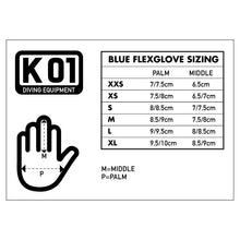 Load image into Gallery viewer, K01 Blue Flexglove Size Guide
